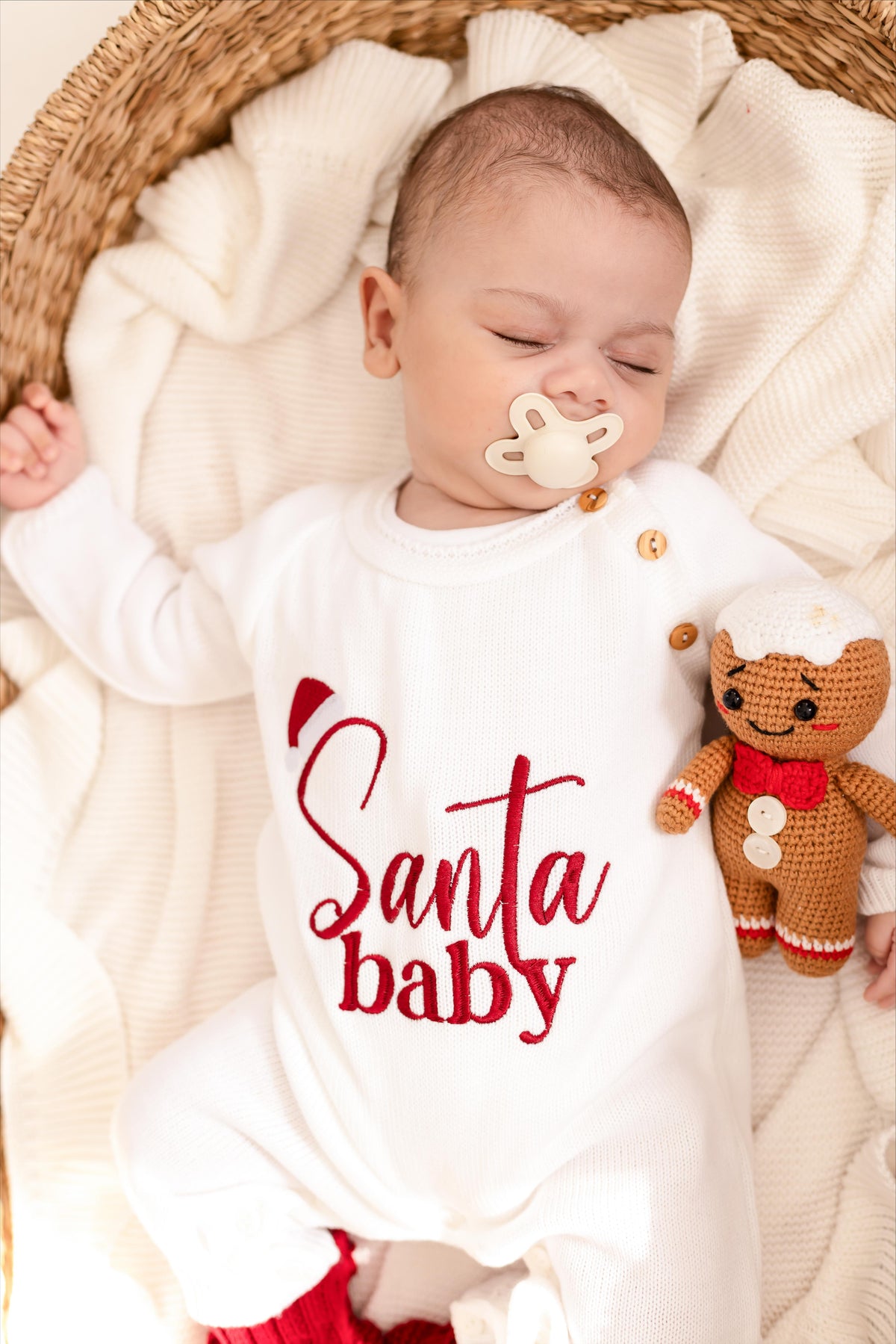 Santa Baby Embroidered Personalised Knitted Full length Romper