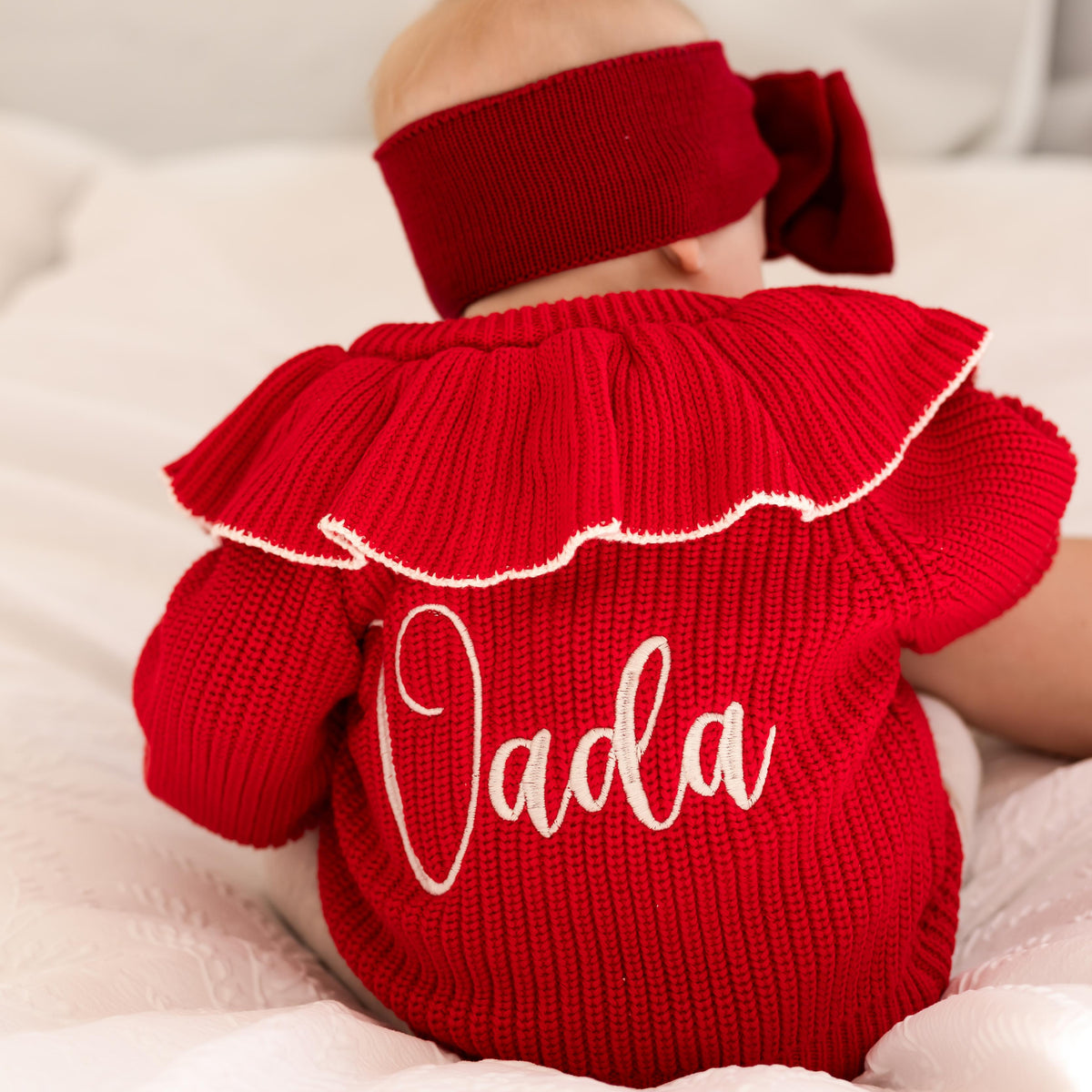 Personalised name Contrast Frill Embroidered Knitted Cardigan