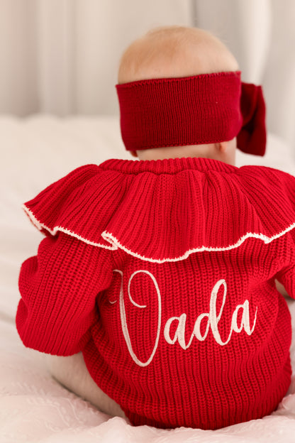 Personalised name Contrast Frill Embroidered Knitted Cardigan