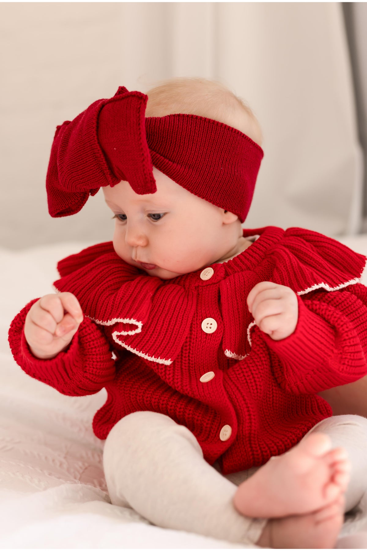 Personalised name Contrast Frill Embroidered Knitted Cardigan