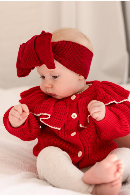 Personalised name Contrast Frill Embroidered Knitted Cardigan