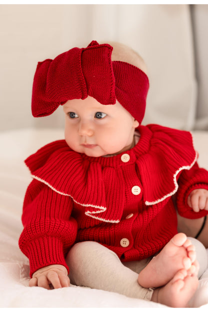 Personalised name Contrast Frill Embroidered Knitted Cardigan