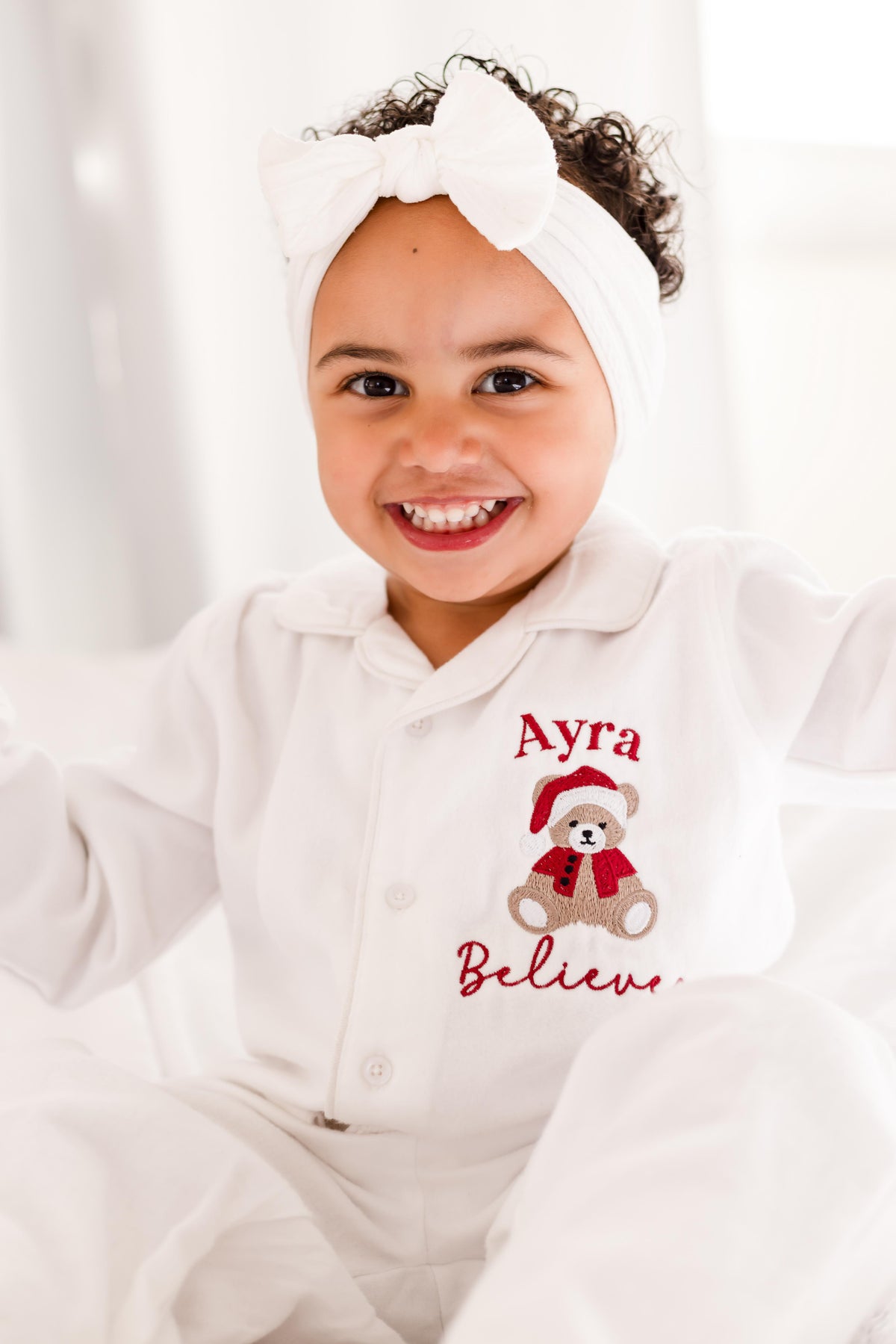 'When i wake' Christmas personalised embroidered front and back bear pyjamas