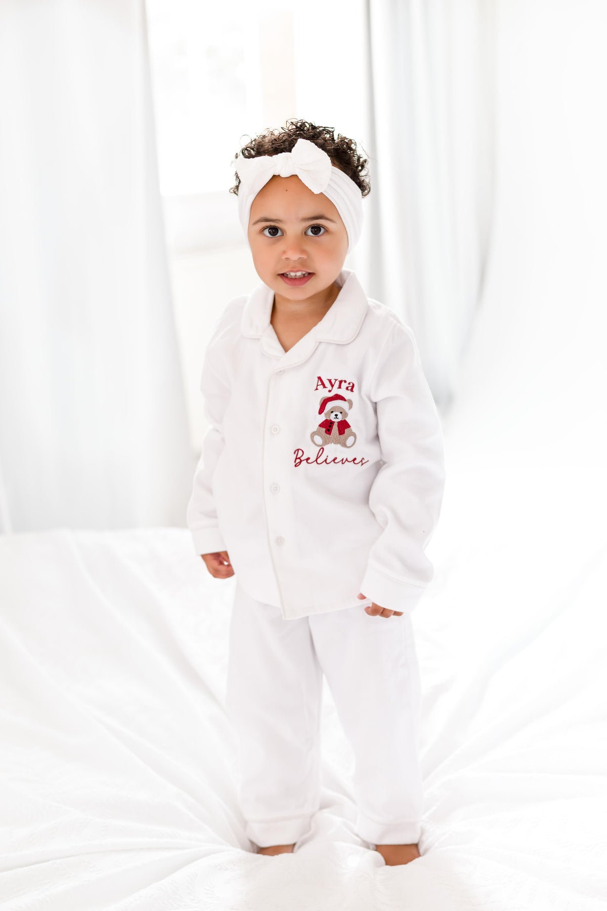 'When i wake' Christmas personalised embroidered front and back bear pyjamas