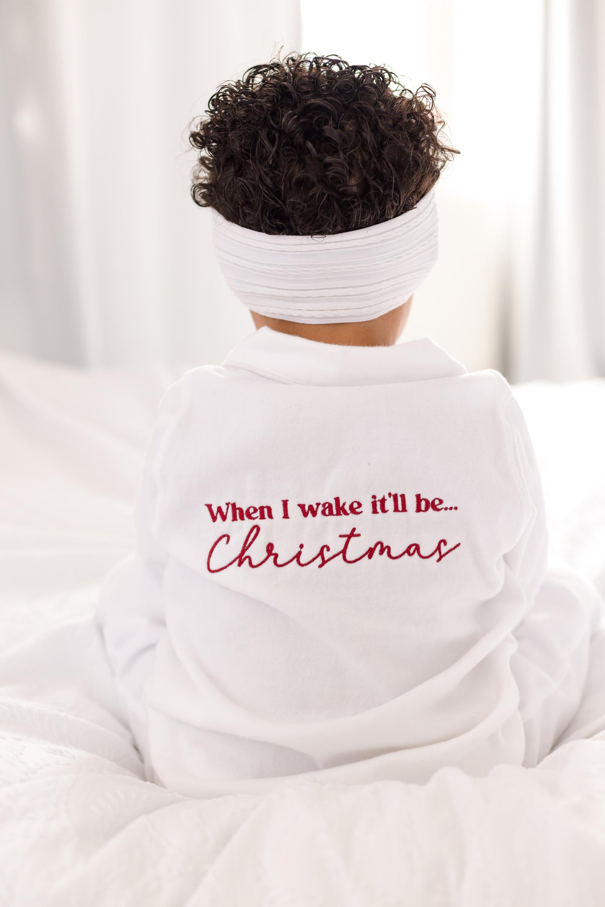 'When i wake' Christmas personalised embroidered front and back bear pyjamas