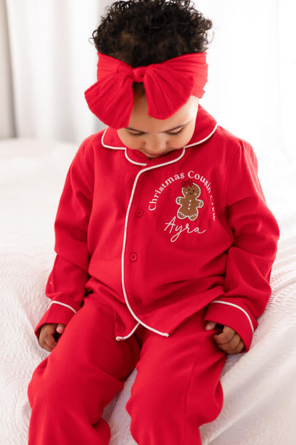 'Christmas Cousin Crew' personalised embroidered Gingerbread pyjamas
