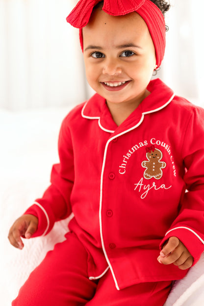 'Christmas Cousin Crew' personalised embroidered Gingerbread pyjamas