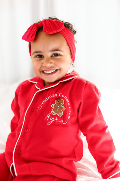 'Christmas Cousin Crew' personalised embroidered Gingerbread pyjamas