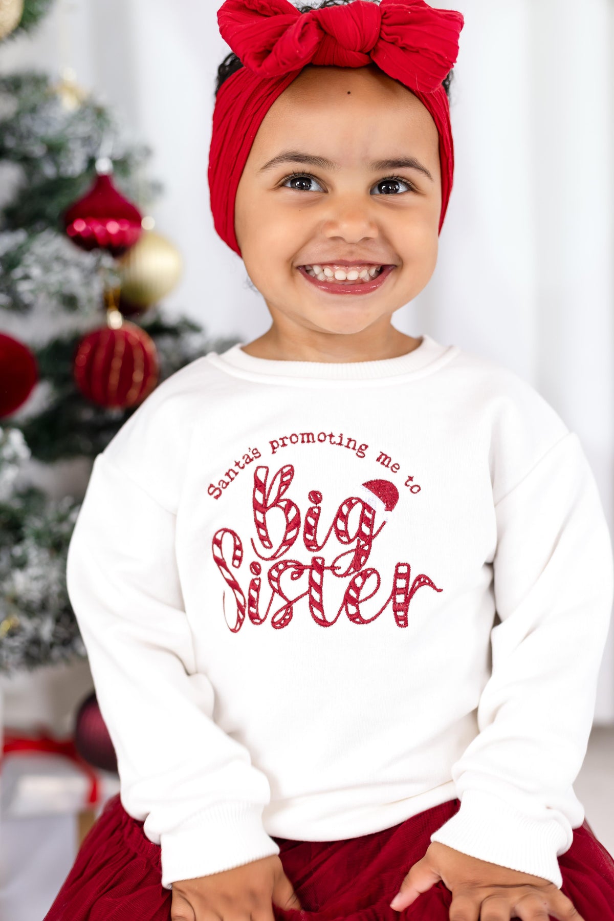 'Santa's Promoting me' Big Brother/Big Sister New Baby Annoucement Embroidered Sweatshirt
