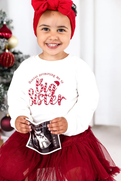 'Santa's Promoting me' Big Brother/Big Sister New Baby Annoucement Embroidered Sweatshirt