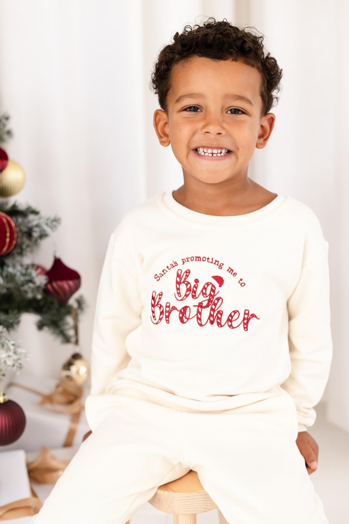 'Santa's Promoting me' Big Brother/Big Sister New Baby Annoucement Embroidered Sweatshirt