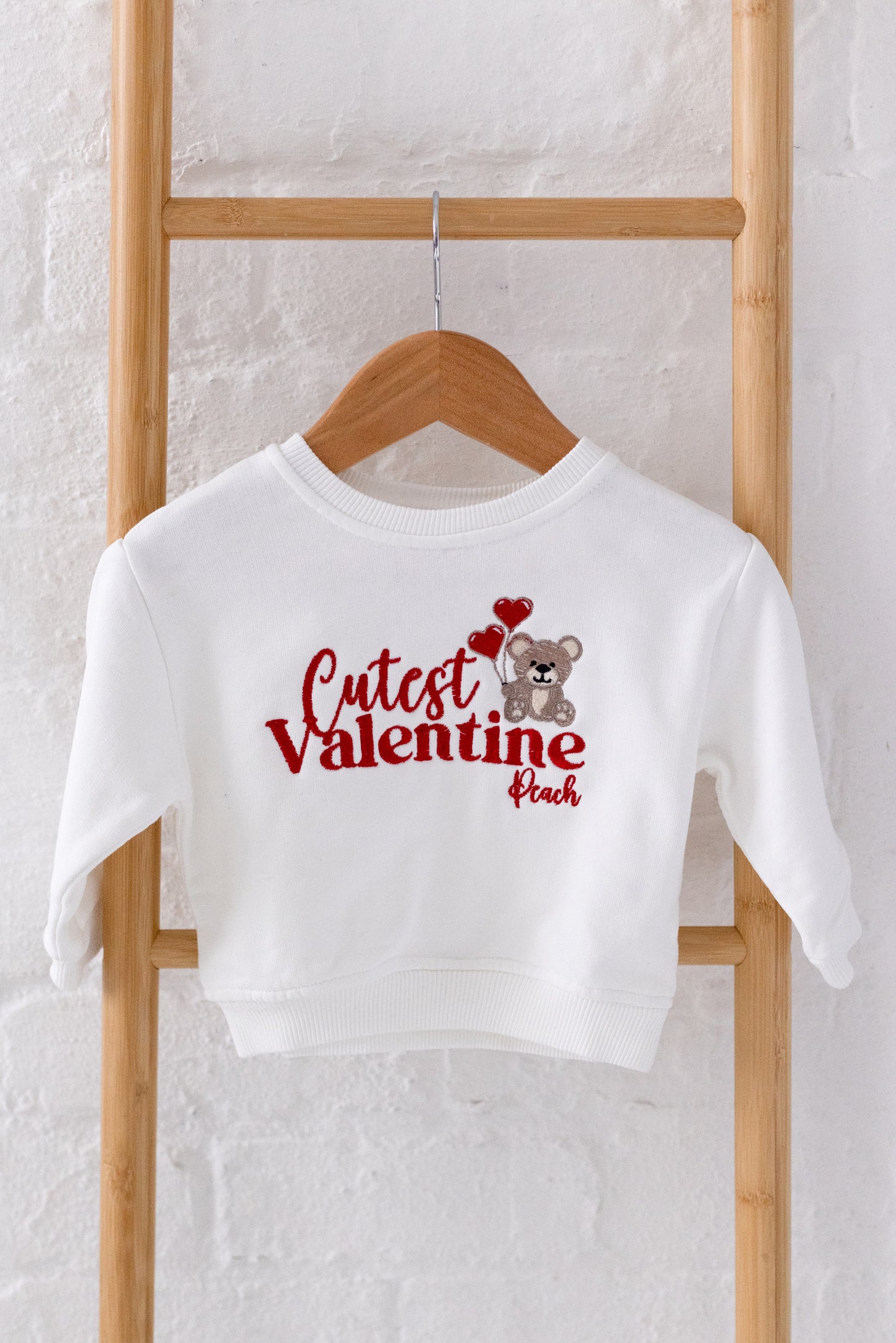'Cutest Valentine' bear personalised name embroidered sweatshirt