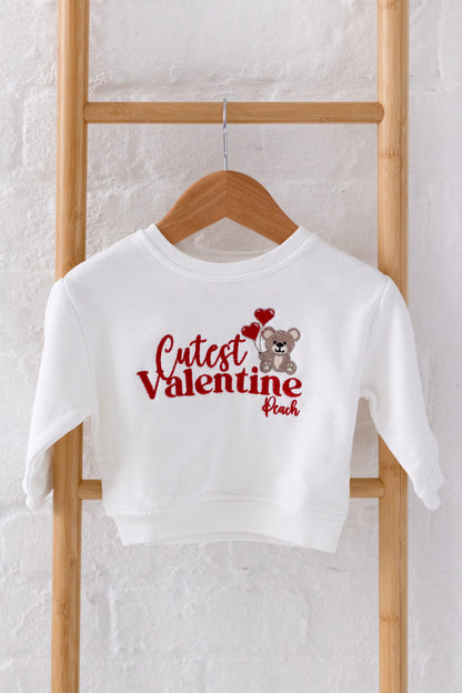 'Cutest Valentine' bear personalised name embroidered sweatshirt