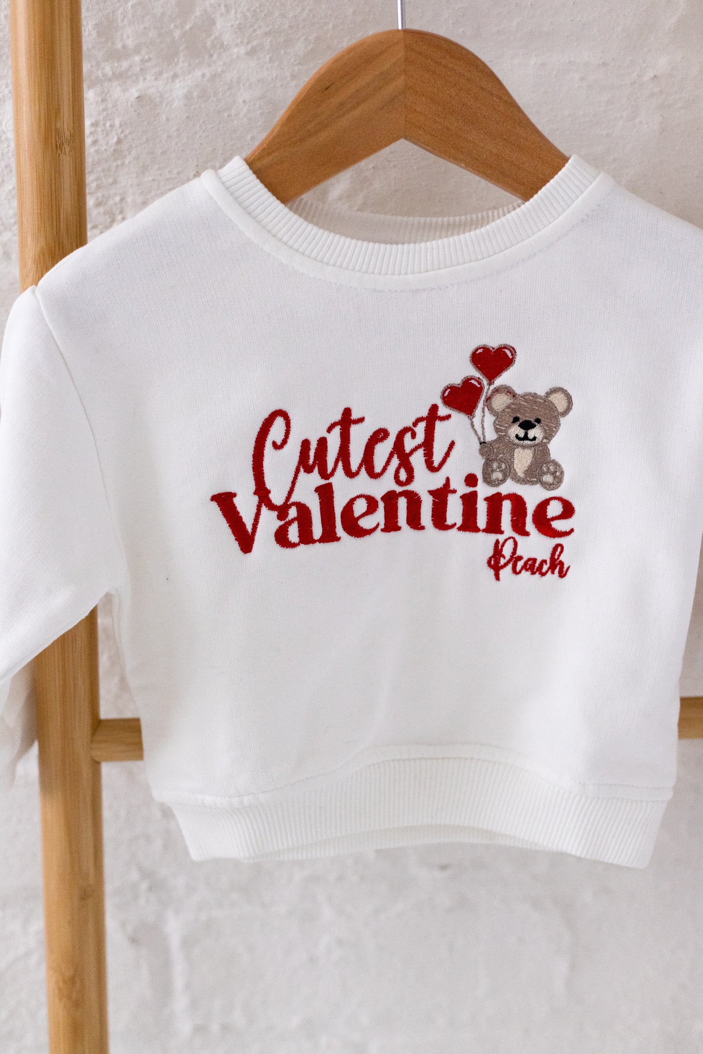 'Cutest Valentine' bear personalised name embroidered sweatshirt
