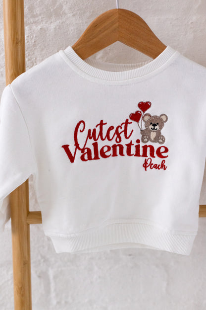 'Cutest Valentine' bear personalised name embroidered sweatshirt