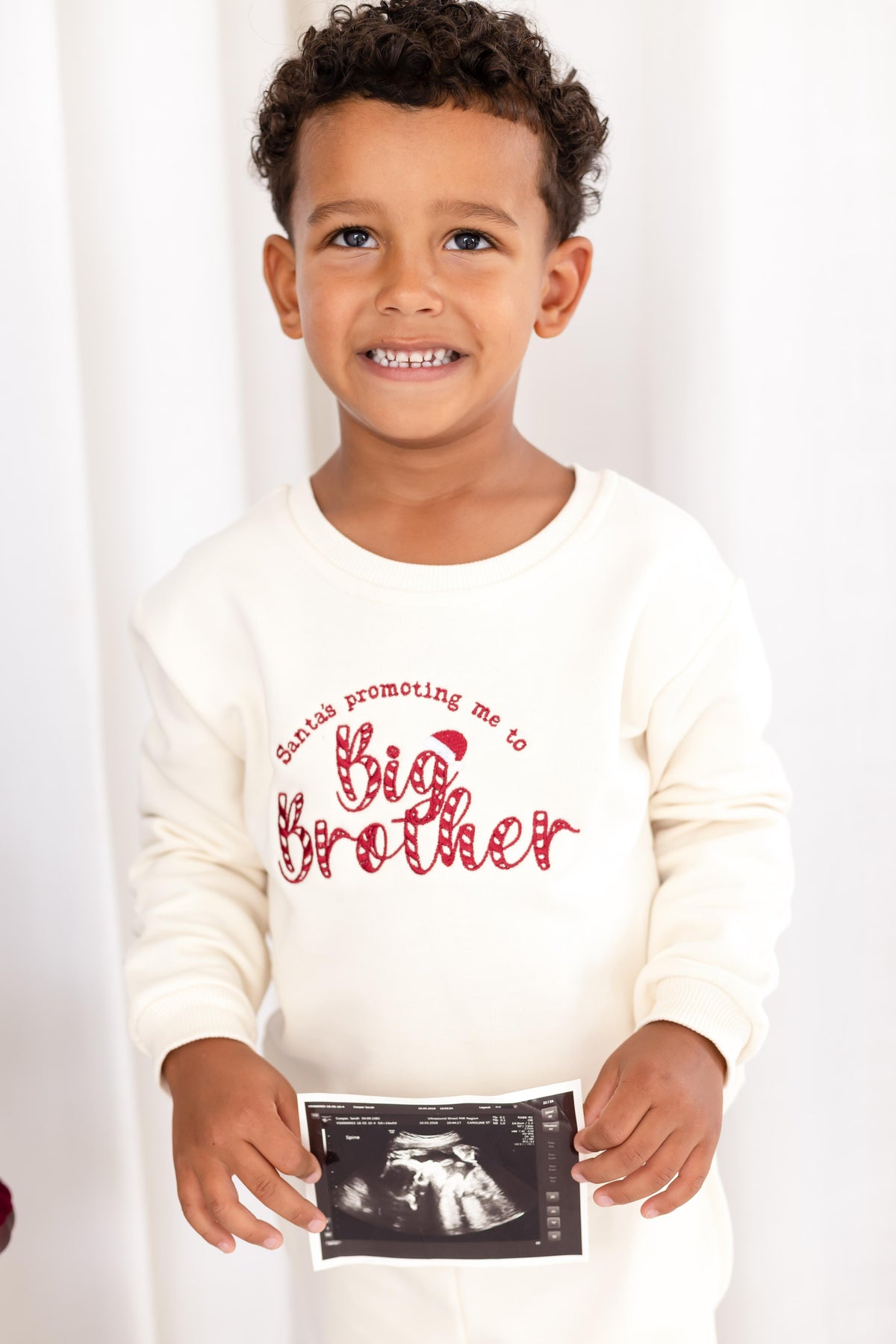 'Santa's Promoting me' Big Brother/Big Sister New Baby Annoucement Embroidered Sweatshirt