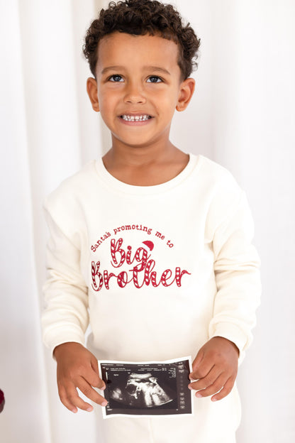 'Santa's Promoting me' Big Brother/Big Sister New Baby Annoucement Embroidered Sweatshirt