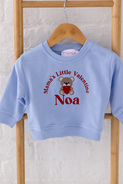 'Mama's Little Valentine' bear personalised name embroidered sweatshirt