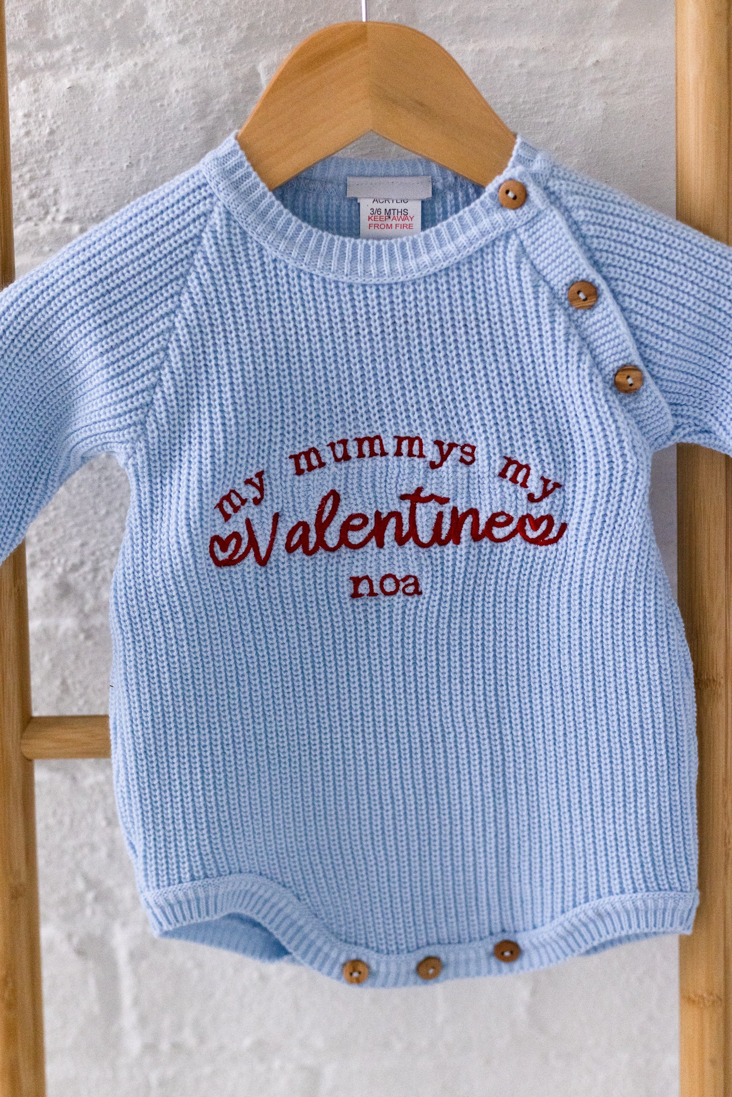 'My First Valentines' Embroidered Personalised knitted Romper