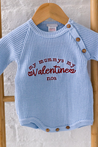 'My First Valentines' Embroidered Personalised knitted Romper
