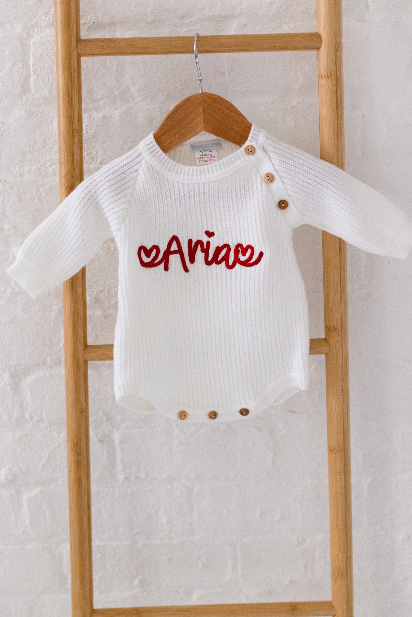 Valentines Heart Embroidered Personalised Romper