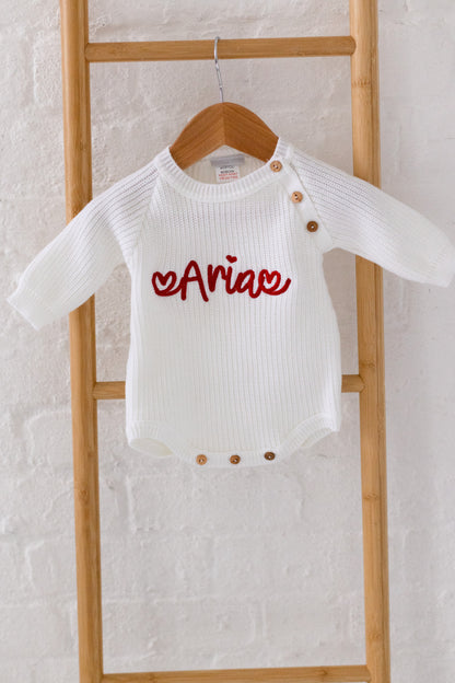 Valentines Heart Embroidered Personalised Romper