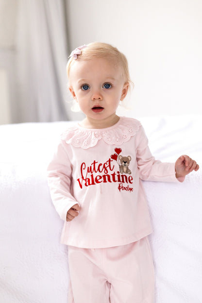 'Cutest Valentine' embroidered personalised frill collar pyjamas