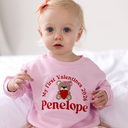 'My First Valentine's' bear personalised name embroidered sweatshirt