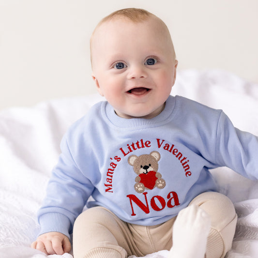 'Mama's Little Valentine' bear personalised name embroidered sweatshirt