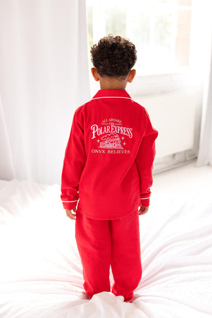 Polar Express embroidered back and front Personalised Pyjamas