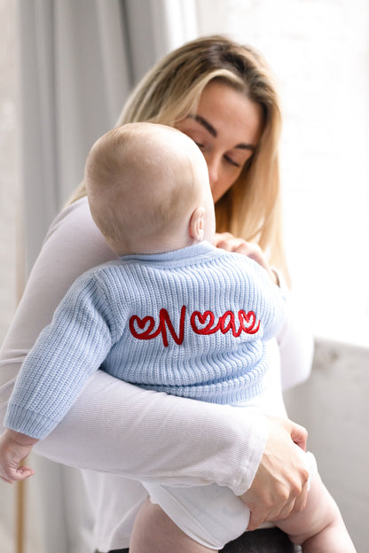 Valentines Heart Embroidered Personalised Cardigan