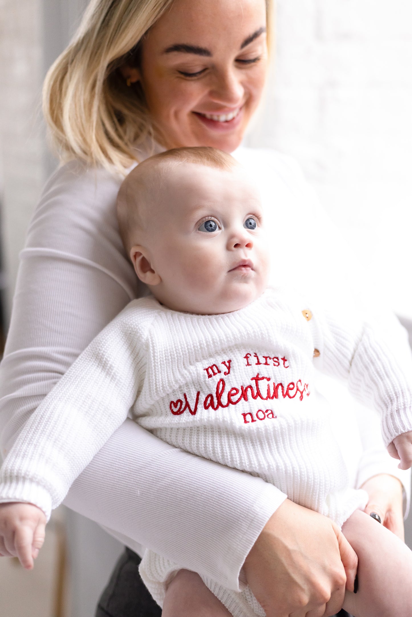 'My First Valentines' Embroidered Personalised knitted Romper