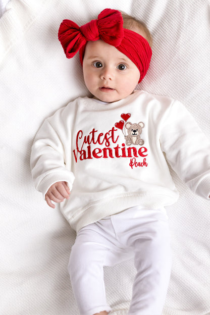 'Cutest Valentine' bear personalised name embroidered sweatshirt