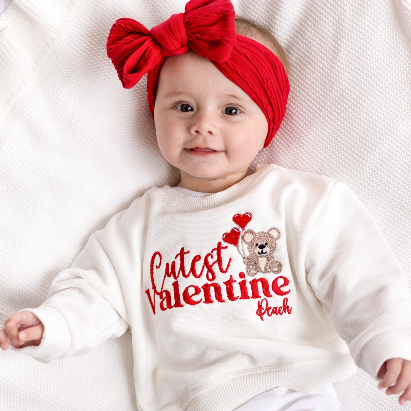 'Cutest Valentine' bear personalised name embroidered sweatshirt