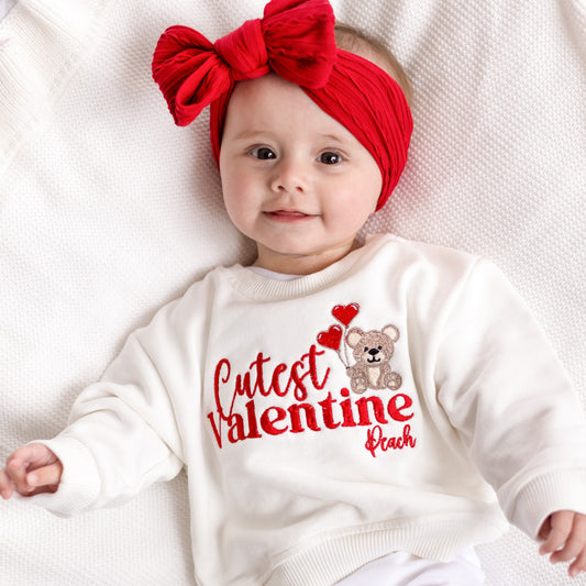 'Cutest Valentine' bear personalised name embroidered sweatshirt