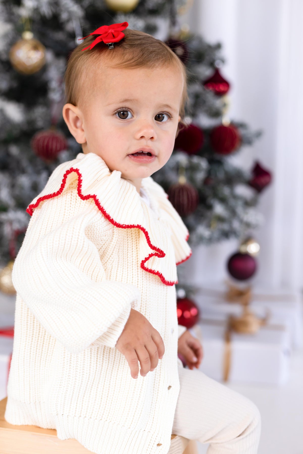 Personalised name Contrast Frill Embroidered Knitted Cardigan