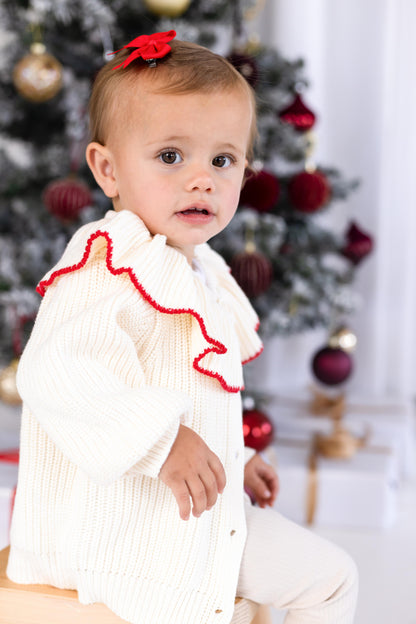 Personalised name Contrast Frill Embroidered Knitted Cardigan