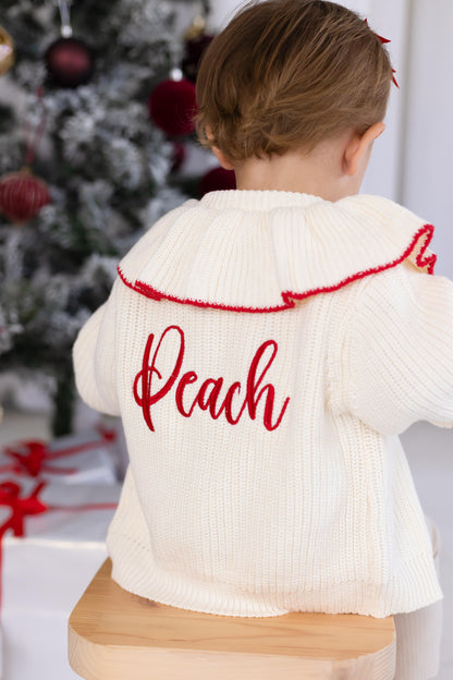 Personalised name Contrast Frill Embroidered Knitted Cardigan