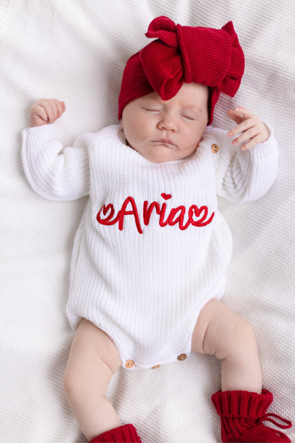 Valentines Heart Embroidered Personalised Romper