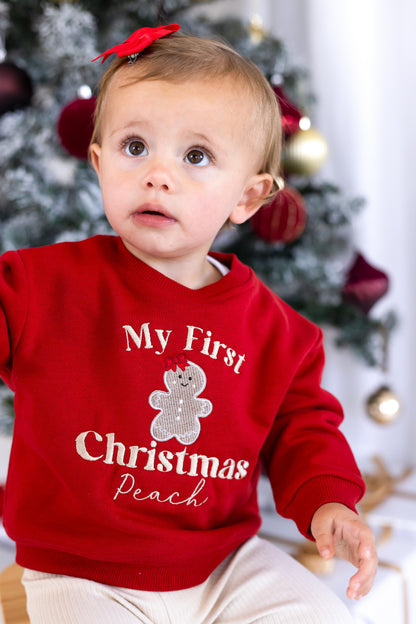 'First Christmas' Gingerbread Personalised Embroidered Sweatshirt (optional bow)