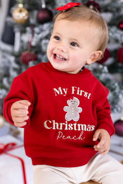 'First Christmas' Gingerbread Personalised Embroidered Sweatshirt (optional bow)