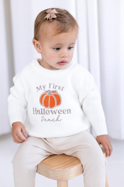 'My First Halloween' Pumpkin Personalised Embroidered knitted jumper
