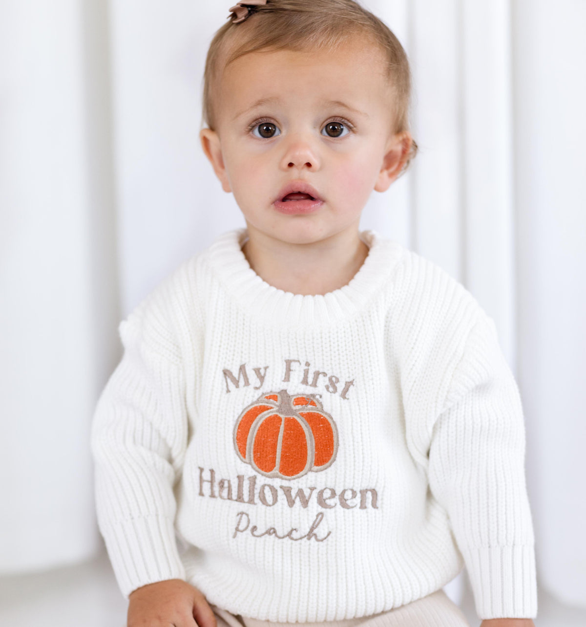 'My First Halloween' Pumpkin Personalised Embroidered knitted jumper