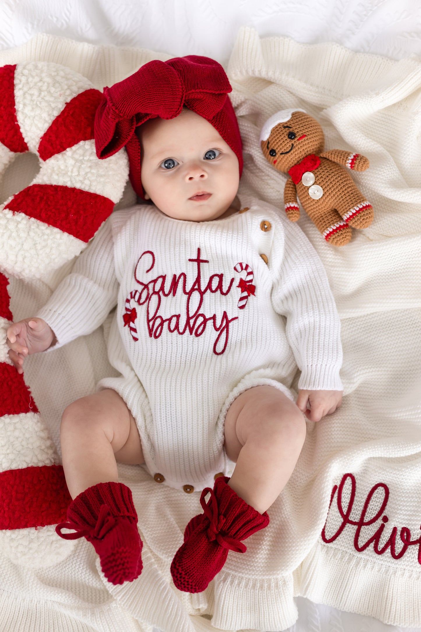 White Christmas Santa Baby Embroidered Romper