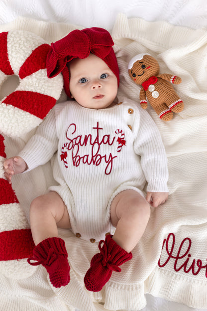 White Christmas Santa Baby Embroidered Romper