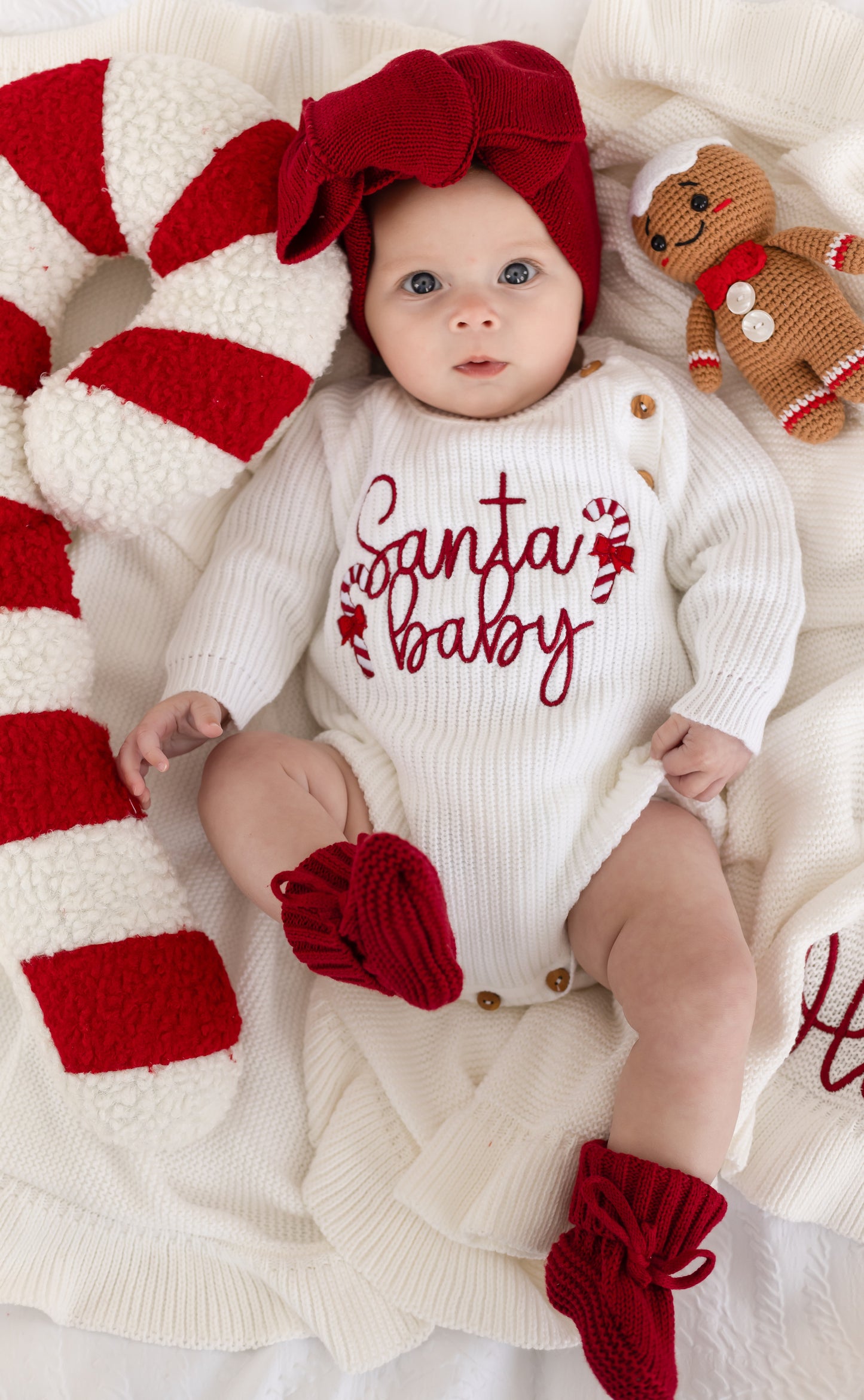 White Christmas Santa Baby Embroidered Romper