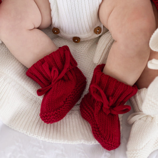 Red knitted Baby Booties