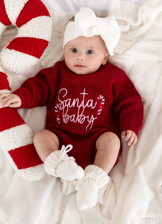 Red Christmas Santa Baby Embroidered Romper