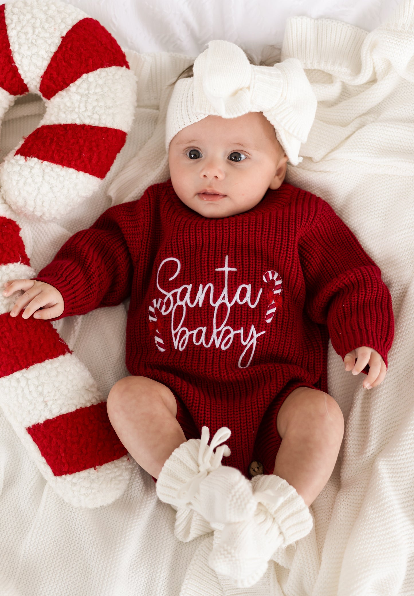 Red Christmas Santa Baby Embroidered Romper