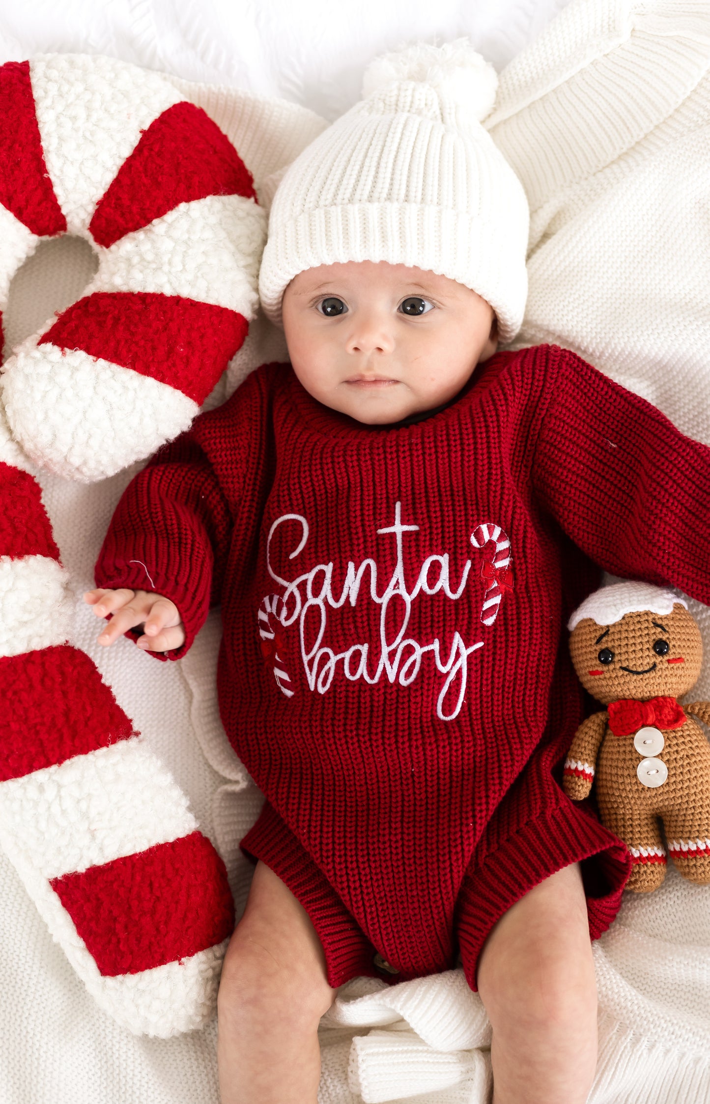 Red Christmas Santa Baby Embroidered Romper